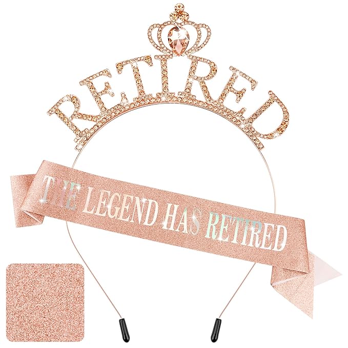 Retirement Gift for Woman Rose Gold Retirement Sash And Crown Headband Retirement Party Decorations "The Legend Has Retired" Sash Elegant Cute Rhinestone Headband