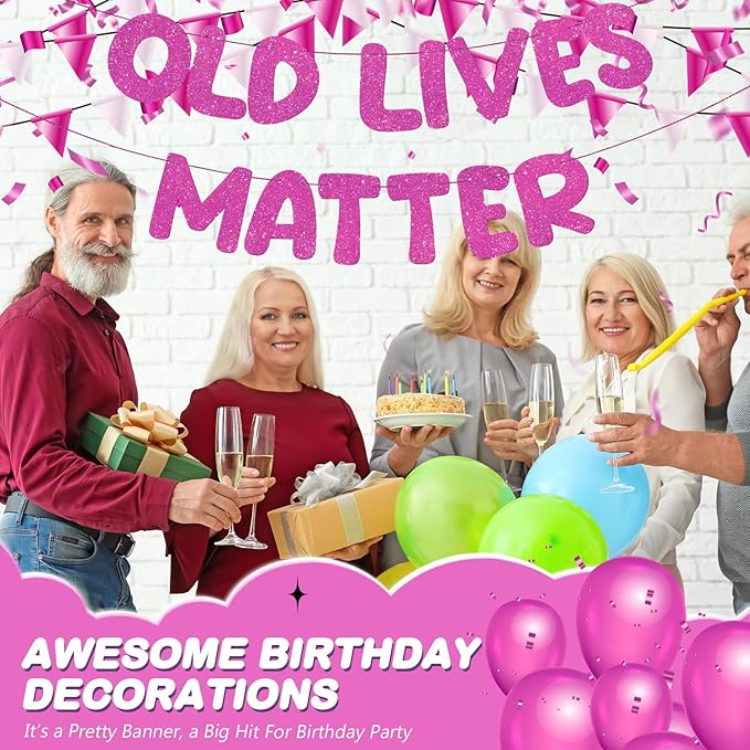 Fulmoon Pre Strung Banner 6.56 ft Funny Birthday Retirement Party Decorations 80th 70th 60th 50th Retirement Party Garland Bunting Decorations for Men Women(Rose Red)