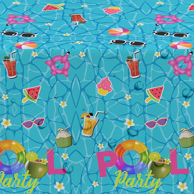 Pool Party Decorations Tablecloth, Disposable Summer Beach Party Tablecover for Birthday Baby Shower, Beach Pool Theme Party Table Decorations, 3Pack, 54in x 108in