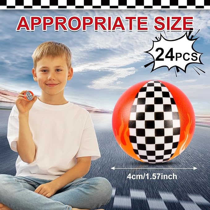 24 PCS Racing Car Stress Balls for Kids Party Favors, 1.57 Inch Anxiety Relief Fidget Sensory Toys, Racing Car Theme Squeeze Balls Bulk for Birthday Goodie Bags, Carnival Gifts & Classroom Prizes