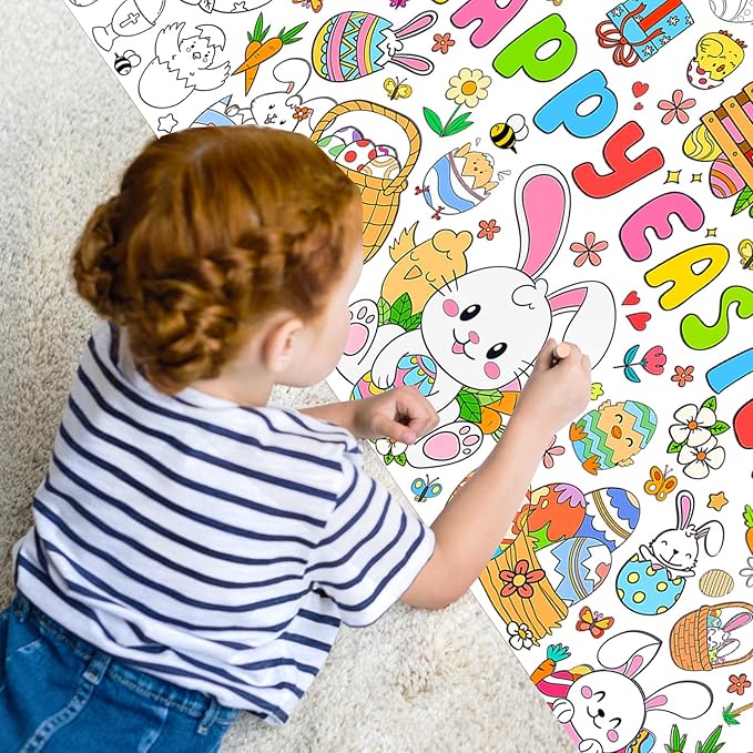Easter Coloring Tablecloth for Kids,Giant Coloring Poster, Art Crafts Table Cover for Easter Party Decorations Supplies (31.5 x 72 Inches)