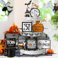 14 Pcs Halloween Tiered Tray Decorations Set Ghost Halloween Wooden Signs Rustic Farmhouse Pumpkin Boo Trick or Treat Blocks Table Sign Decorations for Home Party Favors