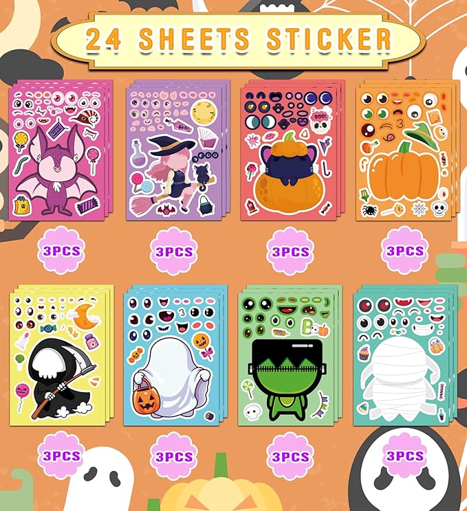 Halloween Party Favors - DIY Crafts Stickers - Halloween Decorations Gifts Activities Party Supplies(24 Sheets)