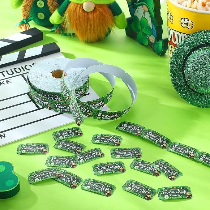 Cholemy 1000 Pcs St. Patrick's Day Party Favors Shamrocks Raffle Tickets Roll Green Numbered Door Drinks Game Ticket for Irish Saint Patty's Day Carnival Party Decorations Supplies(Luck Shamrocks)