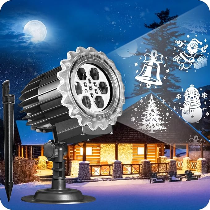 Christmas Projector Lights Outdoor, Waterproof & Adjustable LED Christmas Snowflake Projector Lights Outdoor Indoor, 9W Brightness for Christmas Home Birthday Party Garden Decoration B02PL05