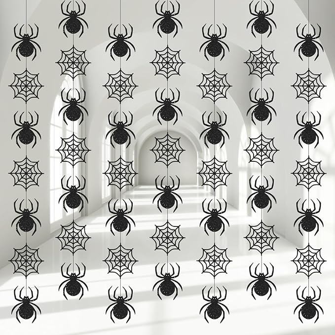 Xinnun Halloween Party Decorations Spider Web Banner Garland Horror Theme Banner Cutouts Ribbon Streamers for Black Halloween Birthday Party Office School Home Decor