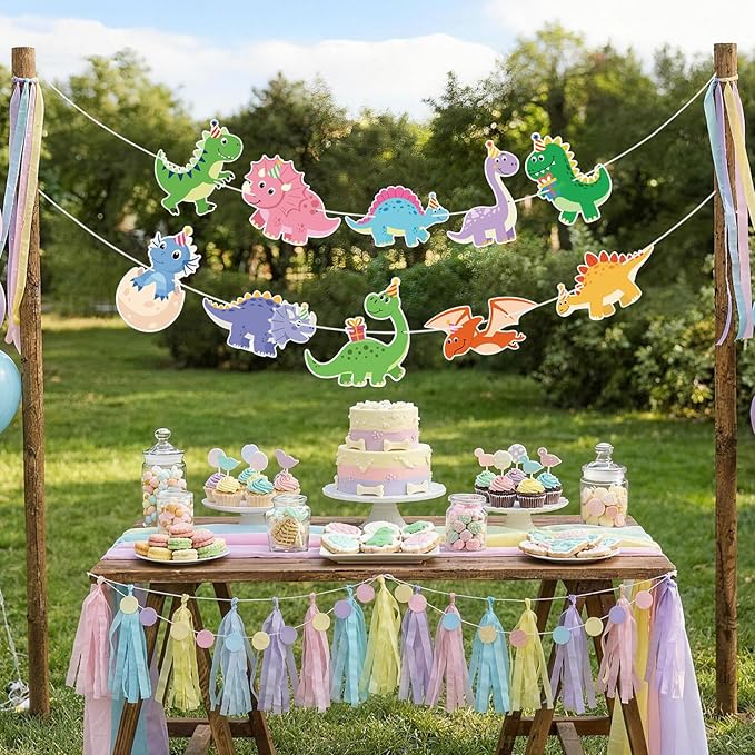 Hooqict Dinosaur Birthday Party Banner Dinosaur Birthday Party Decorations Happy Birthday Sign Banner Garland for Kids Boys Girls 1st 2nd 3rd Baby Shower Dino Themed Party Decorations Supplies