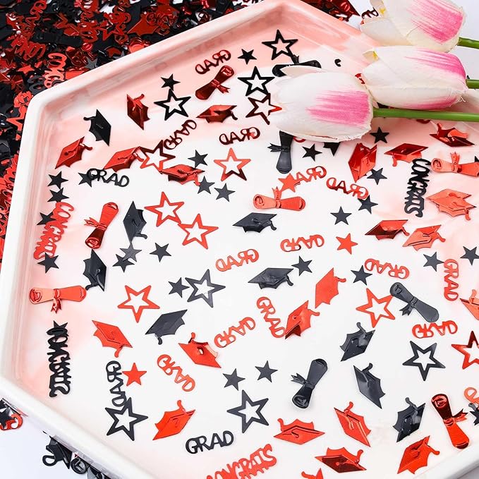 Red and Black Graduation Confetti 2026, 1000 Pcs Congrats Grad Confetti Class of 2026 Party Table Centerpiece for 2026 Graduation Party Decorations
