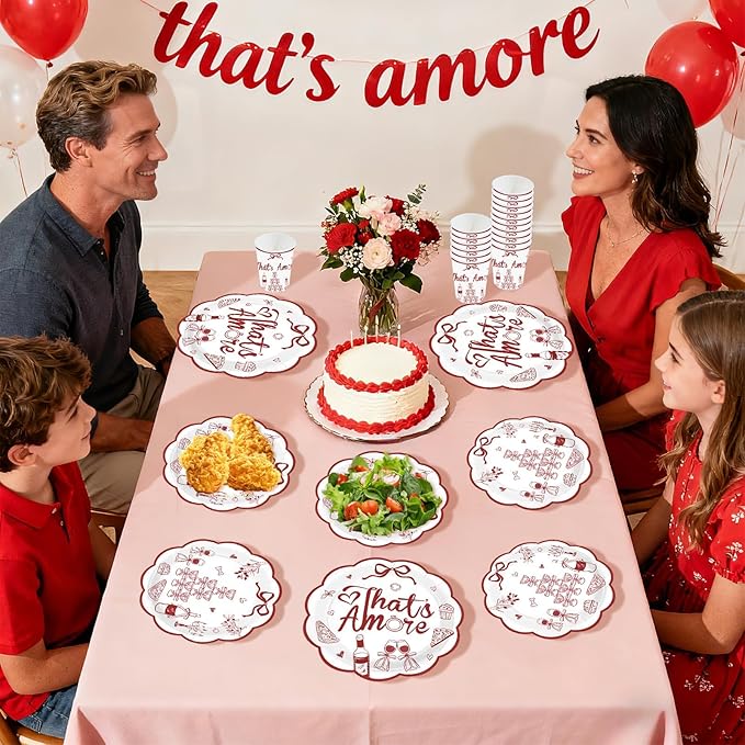 168Pcs That's Amore Plates and Napkins Disposable Italian Themed Party Decoration Pizza And Wine Bachelorette Party Tableware Set For Valentines Wedding Bridal Shower Engagement Bachelorette Supplies