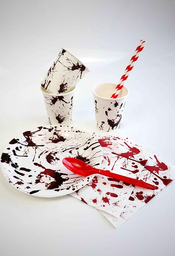 Halloween Party Supplies Dinnerware Decorations - Bloody Zombie Tablecloth, Paper Plates, Cups, Straw, Napkins, Cutlery - Horror Halloween Birthday Party Decorations Tableware Serves 20 Guests-161CT