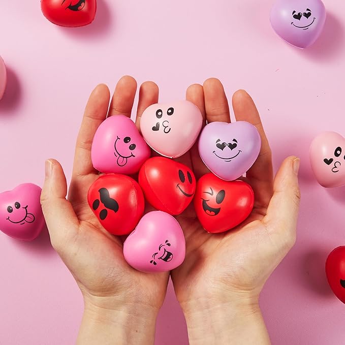 JOYIN 30 PCS Valentine's Day Heart Stress Balls 1.5"x1.5" for Kids, Squishy Toys Slow Rising for School Carnival Reward, Party Present Fillers, Gifts, Relieve Stress Toys