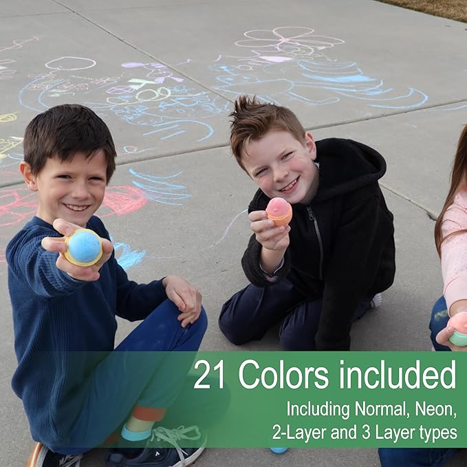 Kid Made Modern Ultimate Sidewalk Spring Chalk Bundle - 6 Neon, 6 Colored, 4 Lil Yolkers Eggs & 5 Bunny Chalks - Dustless, Washable, Non-Toxic, Easy Grip - for Kids Ages 3+ Outdoor Art & Drawing Fun