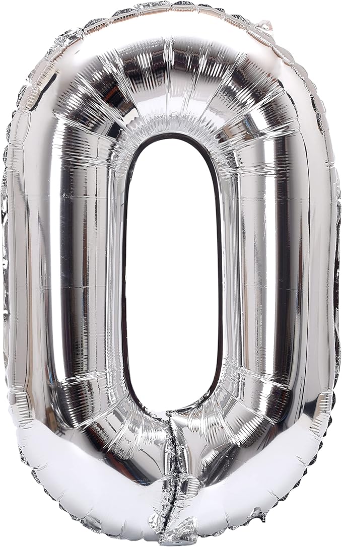YPSelected 32 Inch Large Foil Helium Number Balloon Birthday Wedding Party 0-9 (Silver, 0)