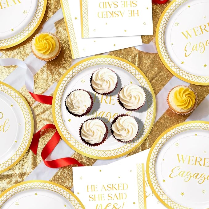 40Pcs Engagement Birthday Party Plates and Napkins She Said Yes for Women Men Wedding Birthday Party Bridal Tableware Engagement Supplies Decorations