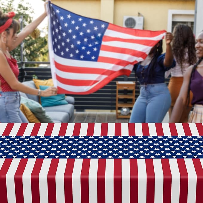QZYL 4 Pack 4th of July Tablecloths, 54" x 108" Patriotic Plastic Table Cover, Rectangle Red White and Blue Tablecloth American Tablecover, Fourth of July Decorations Memorial Day Party Supplies