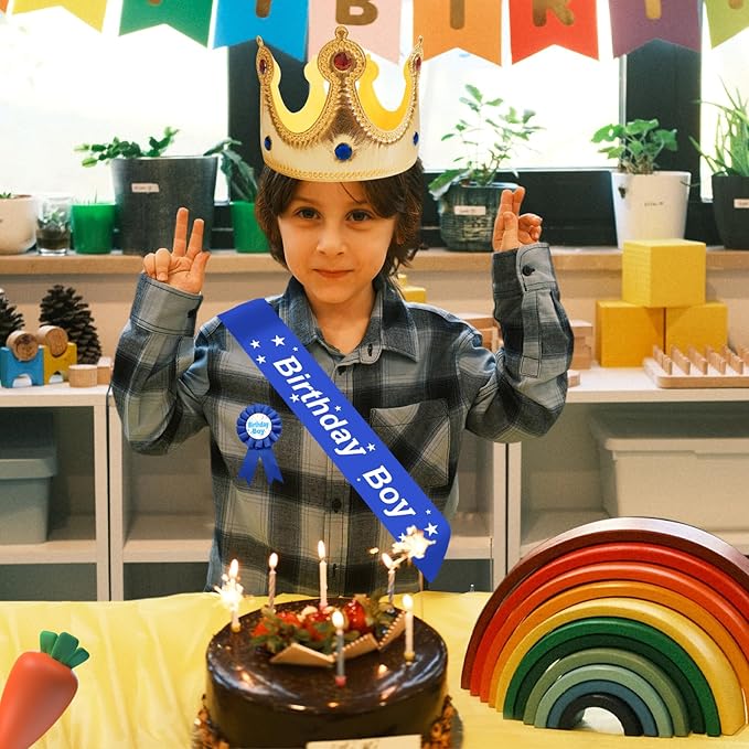 Birthday Party Set - King Crown, Sash, Decorations, Photo Props for Boys Kids Theme