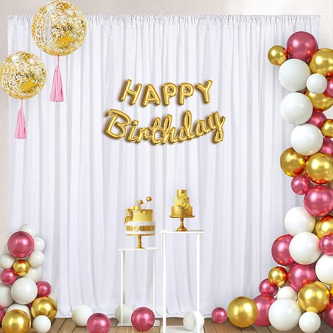 B-COOL White Sequin Backdrop Curtain 6 Panels 2ftx8ft Wedding Shiny Curtains Drapes for Wedding Birthday Baby Shower Party Background Decorations