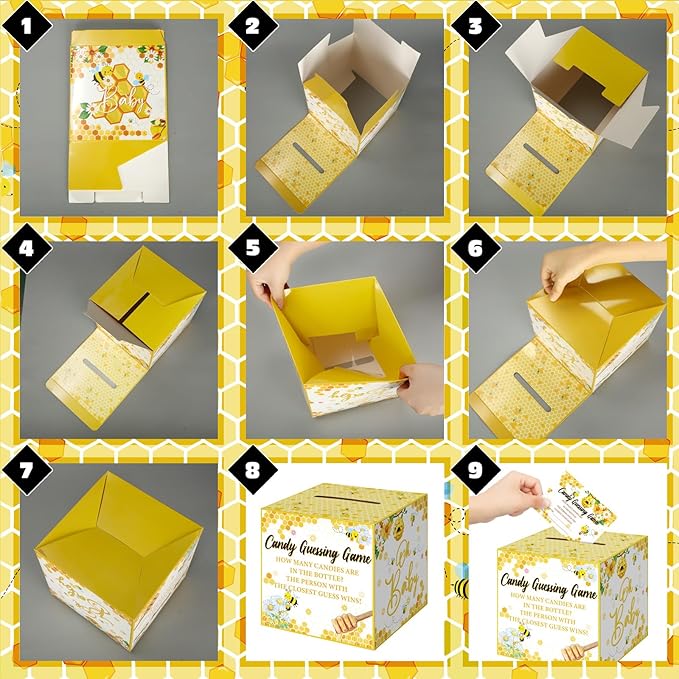 Glenmal 52 Pcs Baby Shower Games Gift Sets Large Baby Bottle for Shower Game Guess How Many Candies Decorations for Gender Reveal(Sweet As Can Bee)