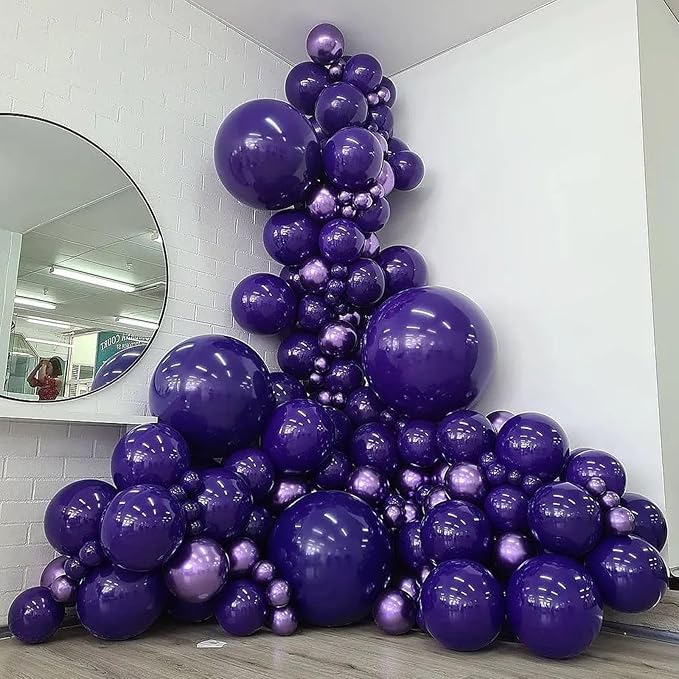 Purple Balloons 12 Inch, 100 Pack Dark Matte Royal Latex Balloons for Arch Deep Party Helium Decorations - Wednesday Birthday Halloween Graduation