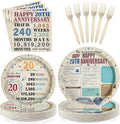 96Pcs 20th Anniversary Party Decorations Retro 20 Years Plates and Napkins 20th Anniversary Disposable Tableware Set for Vintage 20 Year Wedding Company Party Supplies Serves 24