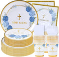 Religious Party Plates for 24 Guests - Baptism, First Communion, Confirmation (Blue)