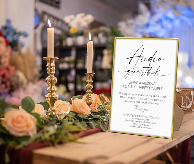 Audio Guest Book Sign, 8"X 11" Gold Frame Wood Wedding Sign with Stand, Wedding Guest Book Alternative, Engagement Party Decorations, Bridal Shower Party Favors for Ceremony and Reception-10