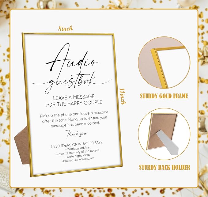 Audio Guest Book Sign, 8"X 11" Gold Frame Wood Wedding Sign with Stand, Wedding Guest Book Alternative, Engagement Party Decorations, Bridal Shower Party Favors for Ceremony and Reception-10