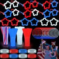 126 PCS 4th of July Glow Sticks Bracelets Necklaces with Connectors, 6 Red White Blue Glasses Glow in The Dark Party Supplies, Light Up Party Favors for Kids Adults, 250th Anniversary USA Accessories