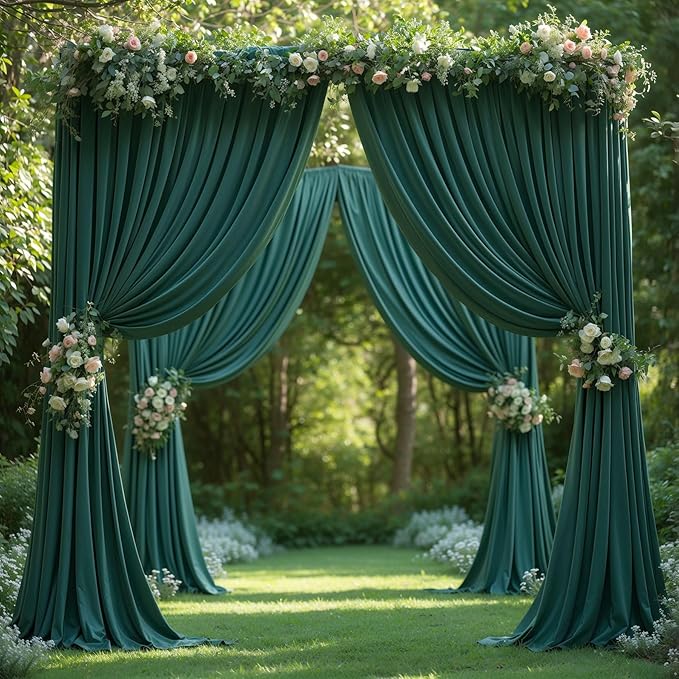 40x10FT Hunter Green Backdrop Curtains for Wedding Parties,Wrinkle Free Polyester Photography Backdrop Drapes for Baby Shower Birthday Parties Stage Background Stand Decorations 4x10ft,10 Panels