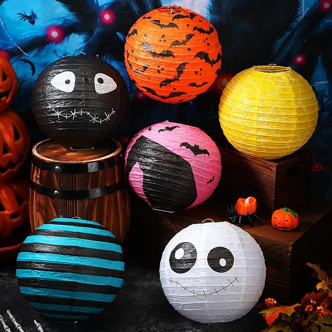 Tuanse 12 Pcs Nightmare Xmas Paper Lanterns Party Decorations 8 Inch Christmas Hanging Lanterns Nightmare Theme Hanging Decorations for Christmas Halloween Supplies