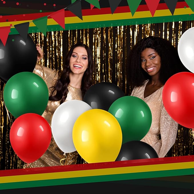 100 Pieces Juneteenth Day Latex Balloons Jamaica Rasta Reggae Red Green Yellow Black White Round Balloons for Black History Month 420 Party Freedom Day Party Favors