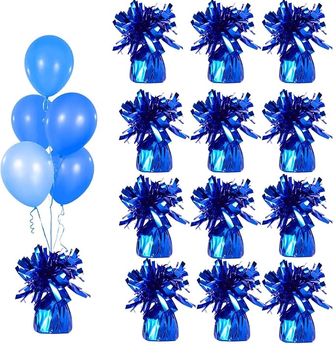 Aluminum Foil Balloon Weights for Parties (12 pcs) - 0.31lb (140g) Each - Premium Balloon Anchors for Birthday, Wedding, Dinner, Indoor & Outdoor Decorations（Dark Blue 12pcs）