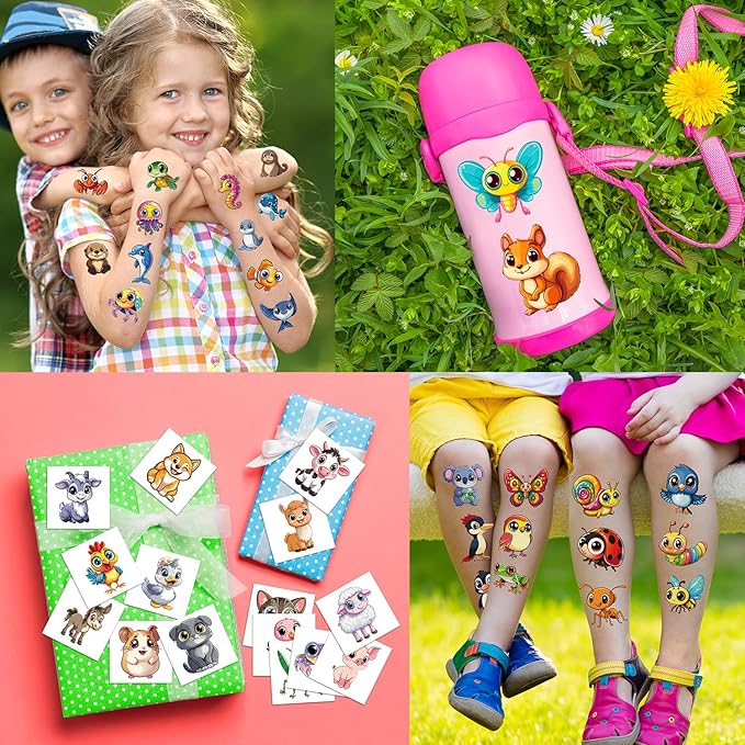 JCFIRE Larger Temporary Tattoos For Kids Stocking Stuffers, 102 Styles Mixed Cute Animals Stickers Birthday Party Favors for Kids 3-5 4-8, Goodie Bag Stuffers Gifts Activities Games Christmas