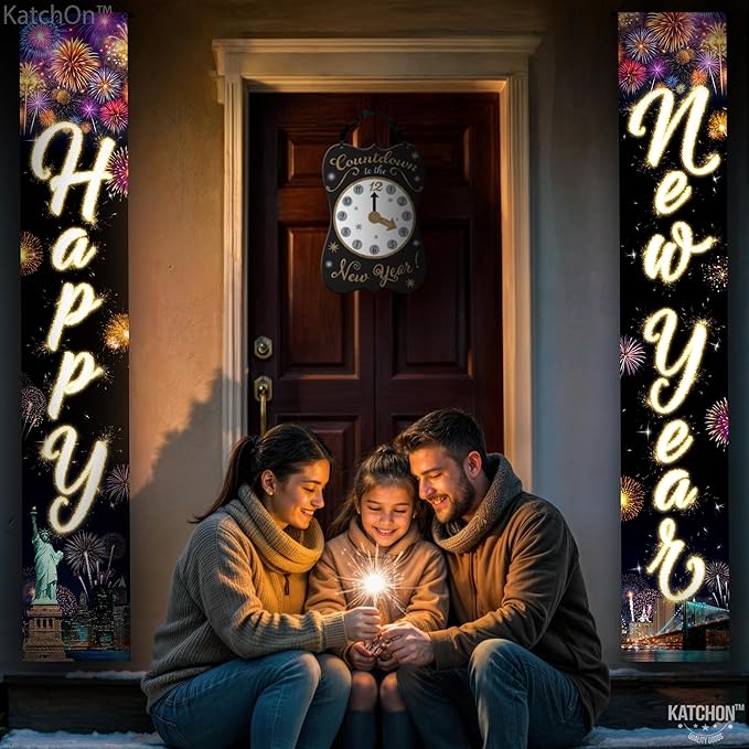 KatchOn, XtraLarge Happy New Year Banner - 72x12 Inch | New Years Decorations 2026 | Door Banner for Happy New Year 2026 | New Years Eve Party Supplies 2026, Nye Decorations 2026 | Nye Decor 2026