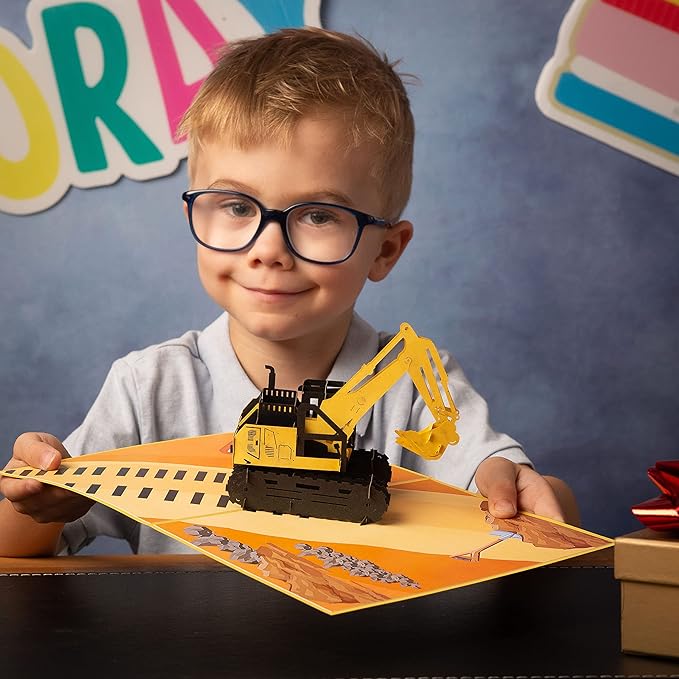 Digger Pop Up Card by DEVINE Popup Cards w/envelope (8"x6") | 3D Birthday Card for Boys Kids Grandson | Pop Up Greeting Cards | 3D Cards All Occasion Funny Excavator