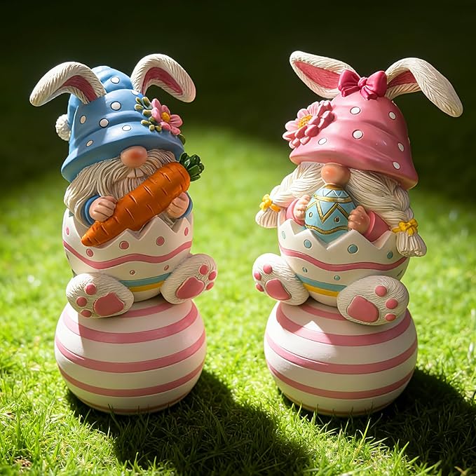 Easter Gnomes Decorations Bunny Gnomes Easter Rabbits Gnome Figurine Decoration Resin Handmade Spring Gnome Table Ornaments Elf Gifts for Home