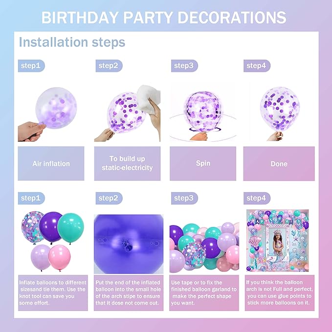 Mermaid Birthday Decorations for Women,Happy Birthday Banner, 35 Balloons,Photo Booth Props for Kids Girls