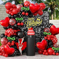 JOGAMS 170Pcs Betty Party Decorations,Red and Black Party Decorations with Confetti Red Heart Foil Polka Dot Green 260 Long Balloons for Bachelorette Birthday Baby Shower Vintage Retro Party