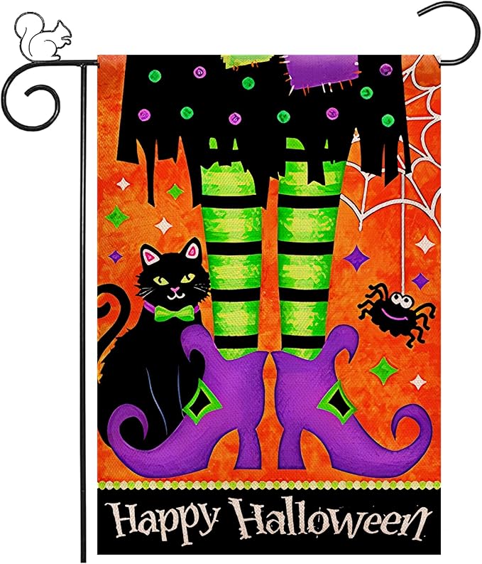 Halloween Garden Flag 12×18 Inch Rustic Black Farmhouse Decor for Seasonal Holiday Yard (Halloween Flag 12"X18" C)