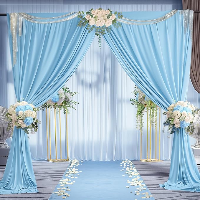 40x10FT Baby Blue Backdrop Curtains for Wedding Parties, Wrinkle Free Polyester Photography Backdrop Drapes for Wedding Baby Shower Birthday Parties Stage Background Stand Decorations 4x10ft,10 Panels