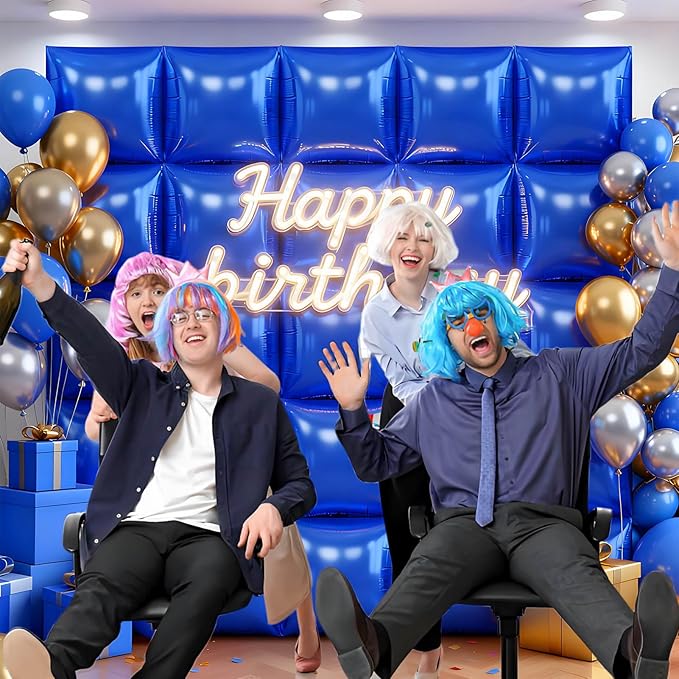 25Pcs Dark Blue Square Foil Balloons Wall Backdrop, Double Sided Metallic Foil Balloons Tunnel Arch Garland Kit for Photo Booth Birthday Wedding Graduation Halloween Party Decorations