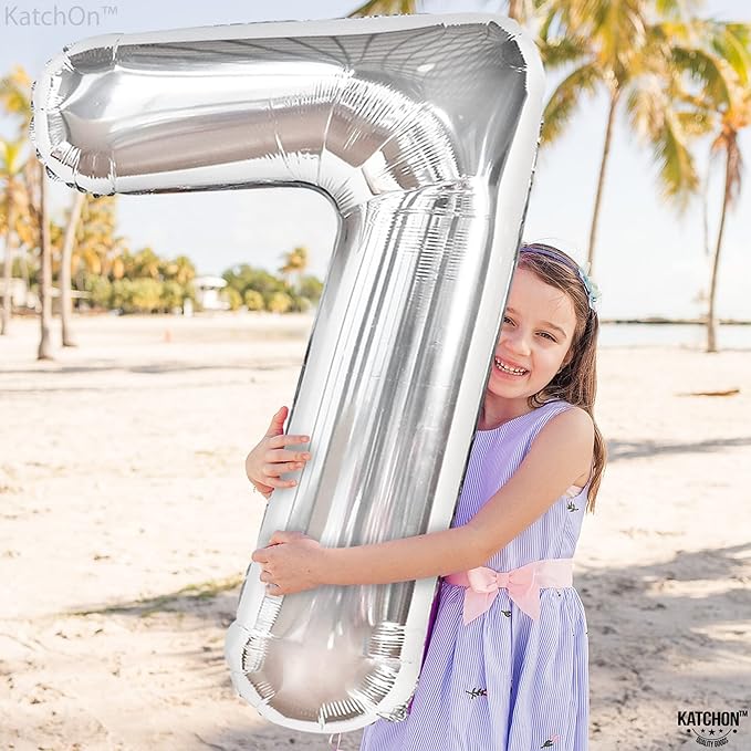 KatchOn, Giant Silver Number 7 Balloon - 40 Inch | 7th Birthday Balloon for 7th Birthday Decorations | 7 Balloons for Birthday | 7 Year Old Balloons for 7 Year Decorations