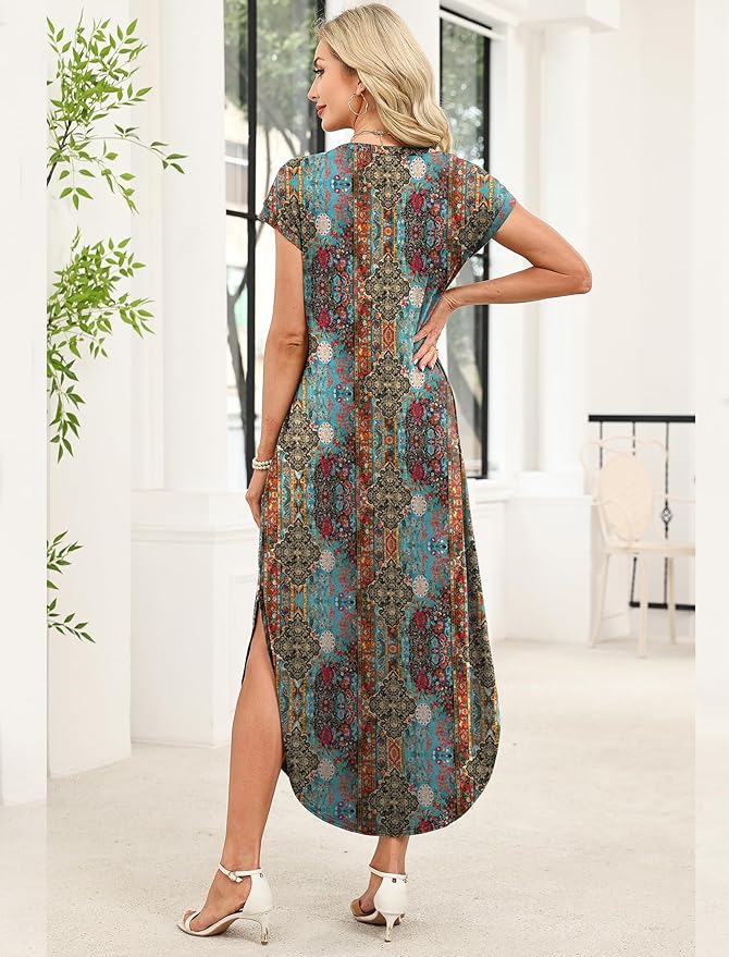 WIHOLL Summer Dresses Cap Sleeve Crewneck Maxi Long Casual Dress with Pockets Beach Vacation Sundresses 2026 Trendy