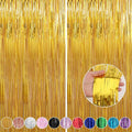 2 Pack Gold Foil Fringe Curtains Streamers Party Decorations 3.3 x 8.2 ft, Gold Tinsel Curtain Fringe Backdrop for Parties, Door Fringe Birthday Streamers, Photo Booth Backdrops, Party Decor