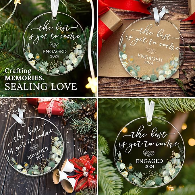 HEXMOZ Engagement Gifts for Couples – Engagement Gifts for Couples, Bride to Be, Women, Fiance, Her – Just Engaged Present, First Christmas Ornament 2025 Party Decoration (Engaged 7)