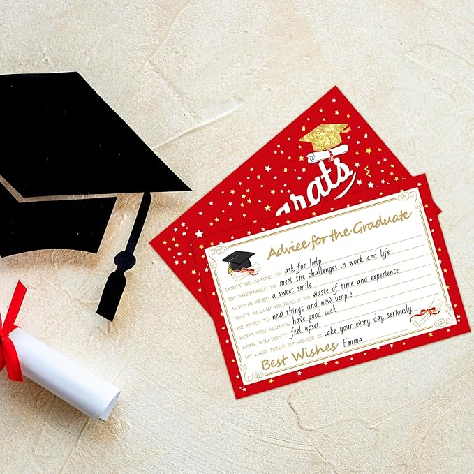 Graduation Wish & Advice Cards - 50PCs Graduation Party Supplies Advice Cards for Class of Graduation Party, Graduation Favors Cards for High School/College/Senior School, 4x6 in, Red