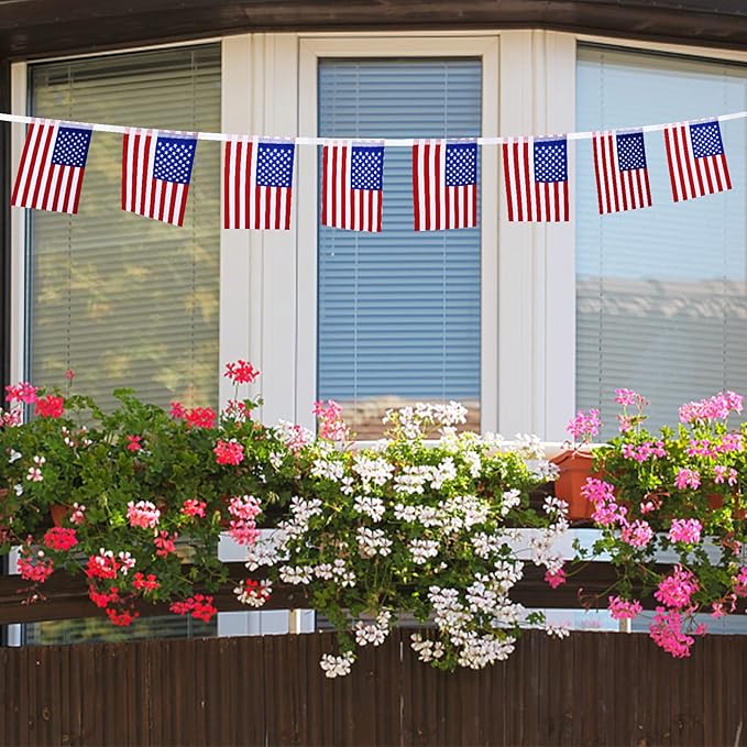 4th of July Patriotic Decorations Outdoor, 45 Feet 40 PCS American Flag String Pennant Banners, Small USA Flags Banner for Independence Day Memorial Day Patriotic, Festival Party Decorations