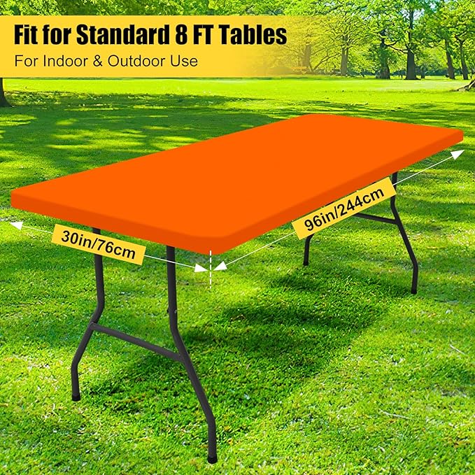 Smiry 2 Pack Rectangle Picnic Table Cloth, Waterproof Elastic Fitted Tablecloths, Washable Polyester Rectangular Patio Table Cover for Camping, Indoor and Outdoor (Orange, 30"x96")