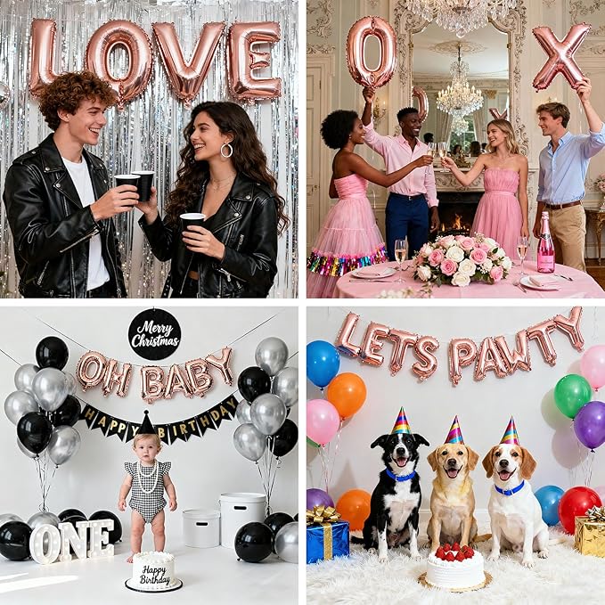 98 Pcs Rose Gold Letter Balloons, Custom 3 Set A-Z Set for Personalizing Names & Phrases Party Supplies Banners - with 1 Set AEOLMPRST 20Pcs for Wedding/Birthdays/Annivs Party Banner Custom Phrase