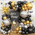 Black and Gold Balloon Garland Arch Kit New Year with 4D Disco Ball Explosion Star Balloons, Black Silver Gold Balloons for 2026 New Year Eve Grad Birthday Retirement Party Decorations